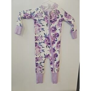 White Purple Floral  Bamboo  Zippy Double Zipper 12 To 18 Months